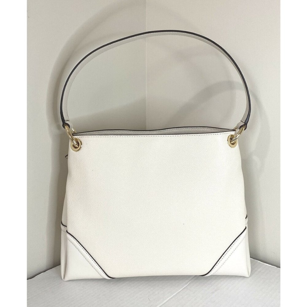 New Michael Kors Nicole Medium Shoulder Bag Leather Light Cream - Picture 2 of 6